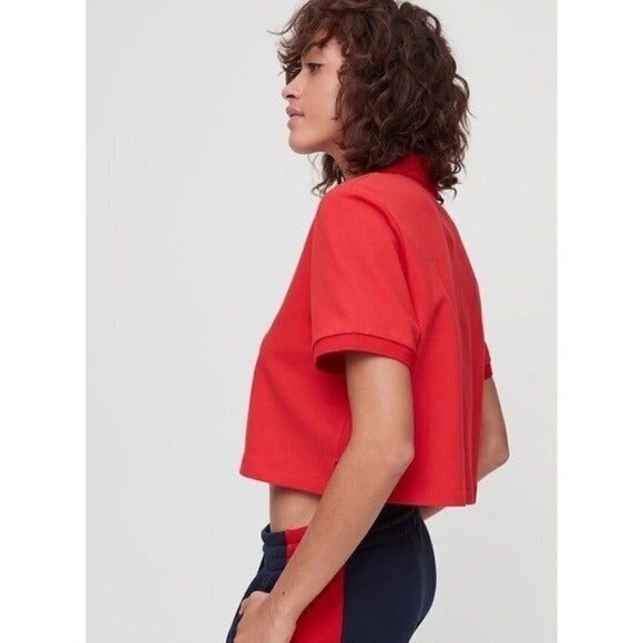 Aritzia TNA Red Jana Cropped Short Sleeve Polo Top XS - Picture 2 of 7